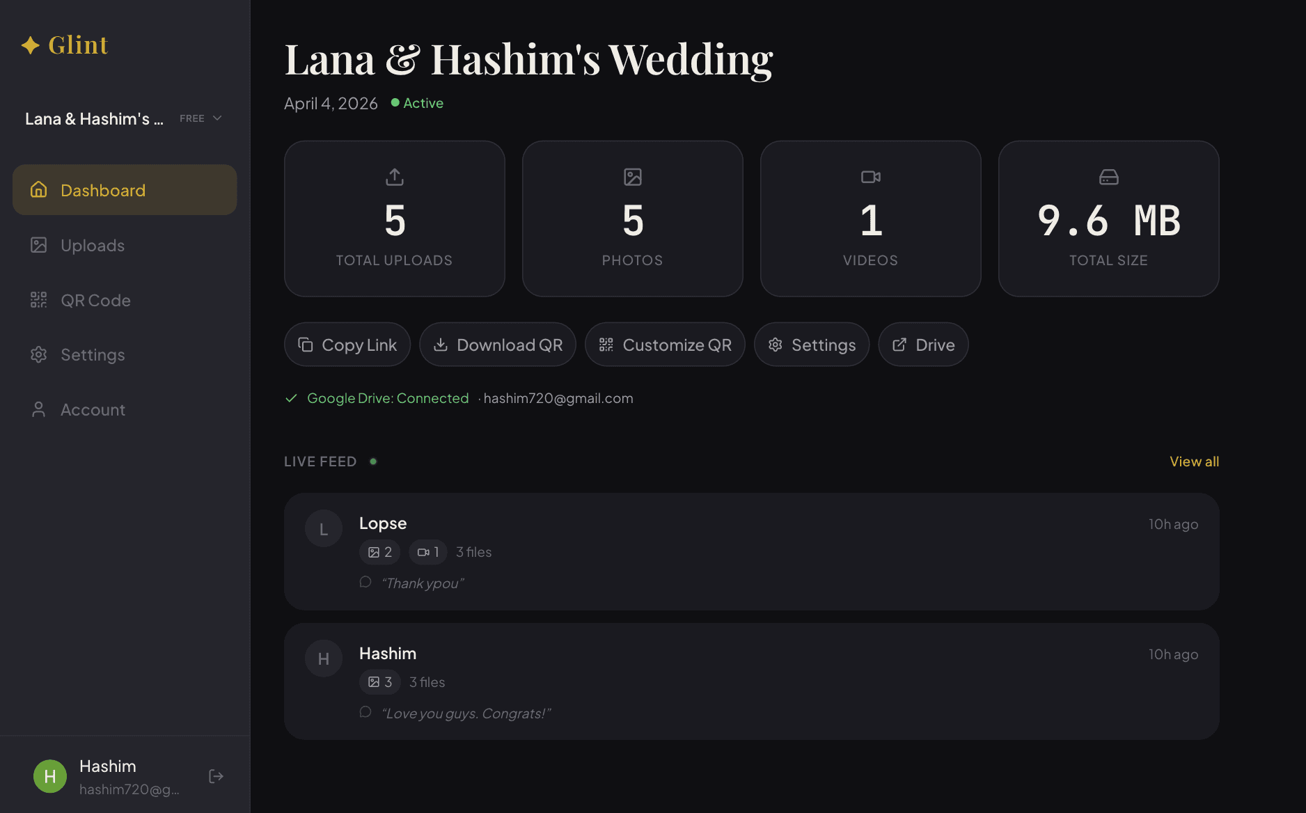 Glint host dashboard